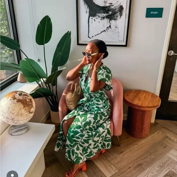 Zara 100% cotton printed belted midi dress - Picture 2 of 6